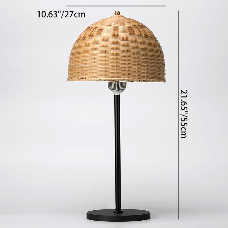 Modern Art Deco Iron & Bamboo Round Hat-Shaped LED Table Lamp For Bedroom