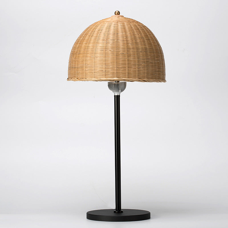 Modern Art Deco Iron & Bamboo Round Hat-Shaped LED Table Lamp For Bedroom