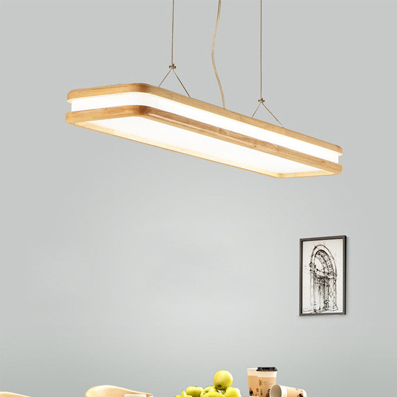 Traditional Japanese Wood Acrylic Rectangular LED Island Light Chandelier For Dining Room