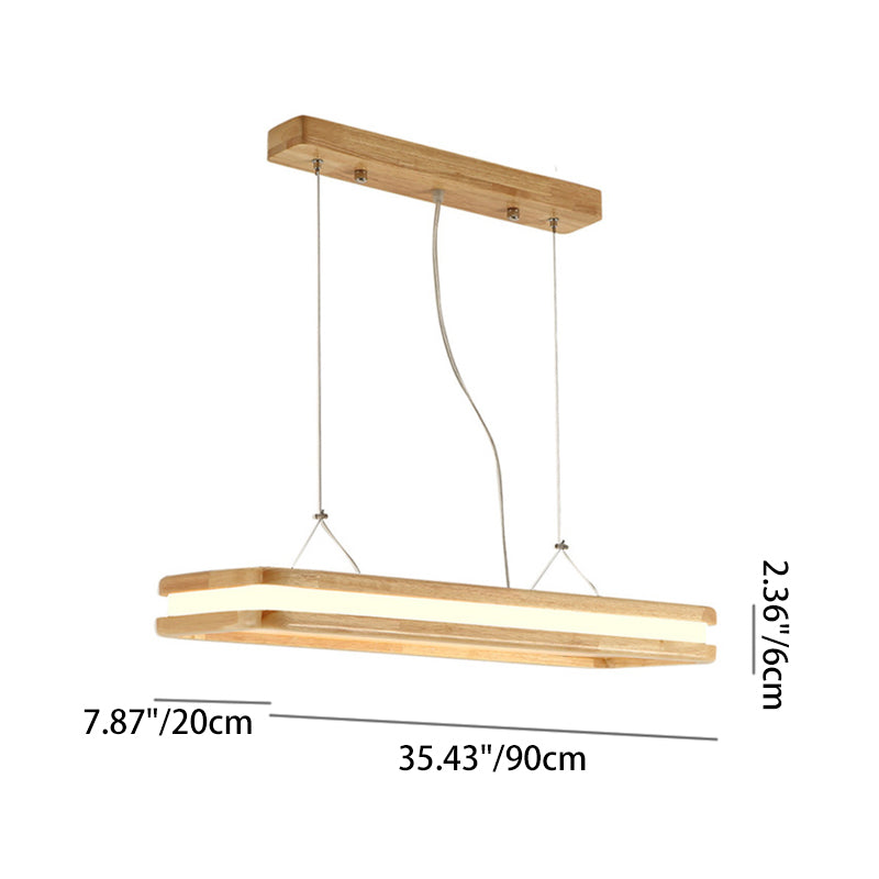 Traditional Japanese Wood Acrylic Rectangular LED Island Light Chandelier For Dining Room