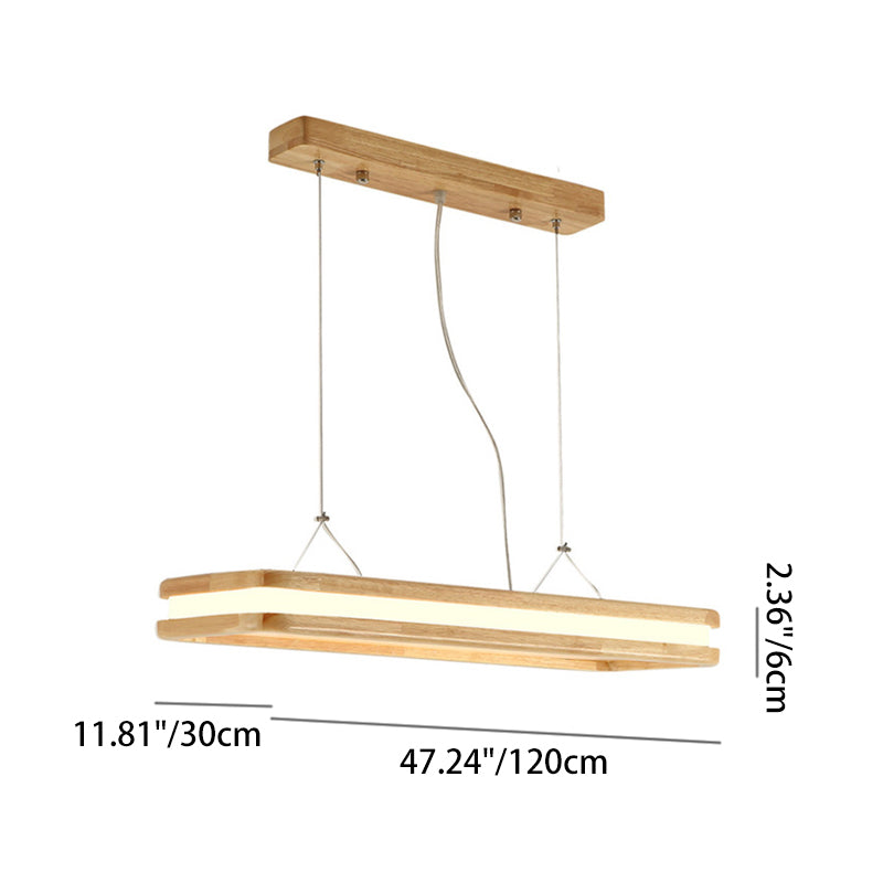 Traditional Japanese Wood Acrylic Rectangular LED Island Light Chandelier For Dining Room