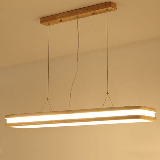 Traditional Japanese Wood Acrylic Rectangular LED Island Light Chandelier For Dining Room