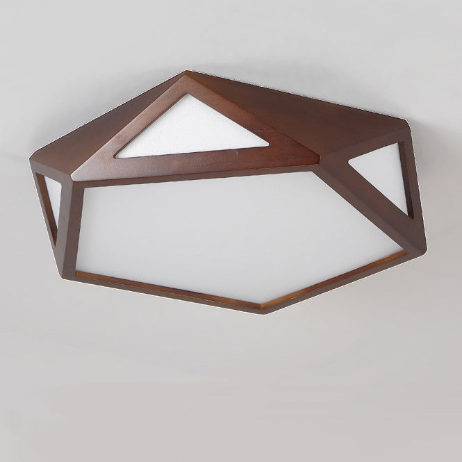 Traditional Chinese Solid Wood & Acrylic Hexagonal LED Flush Mount Ceiling Light For Bedroom