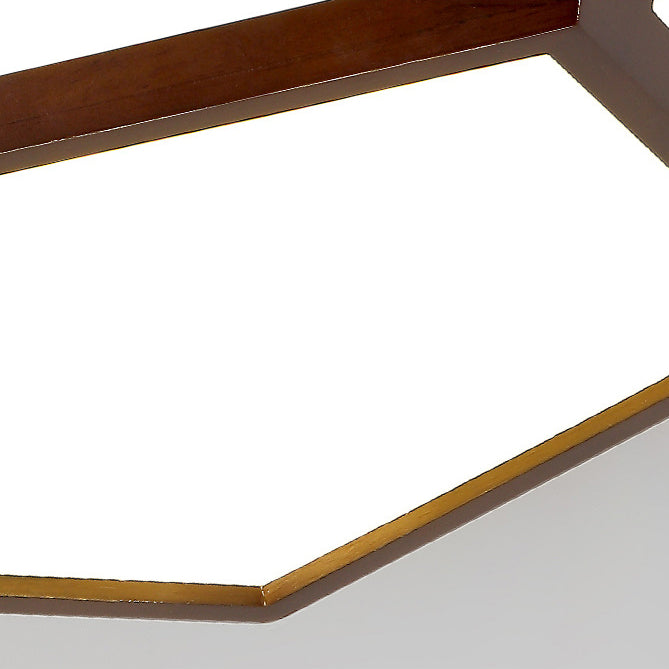 Traditional Chinese Solid Wood & Acrylic Hexagonal LED Flush Mount Ceiling Light For Bedroom