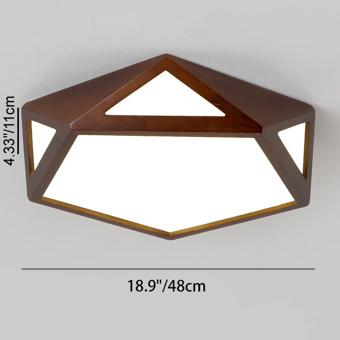 Traditional Chinese Solid Wood & Acrylic Hexagonal LED Flush Mount Ceiling Light For Bedroom