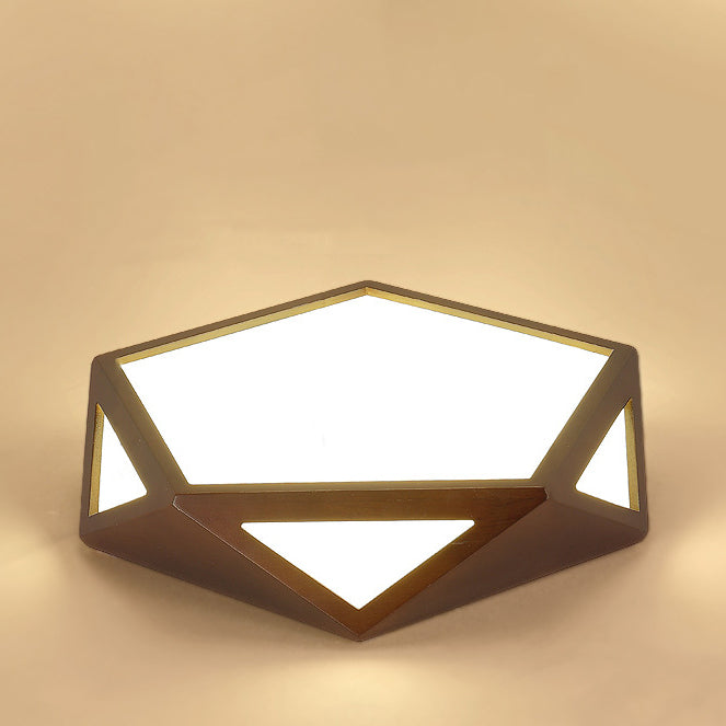 Traditional Chinese Solid Wood & Acrylic Hexagonal LED Flush Mount Ceiling Light For Bedroom