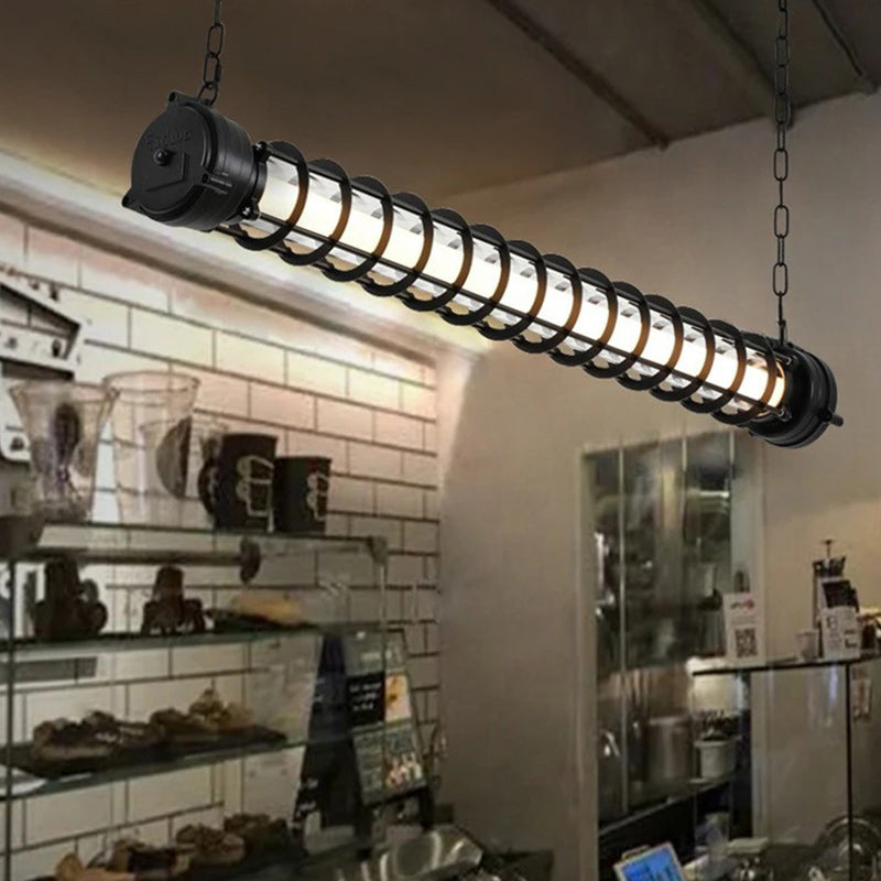 ダイニングルームに最適な、現代的な工業用鉄製円筒形LEDアイランドライトシャンデリア
