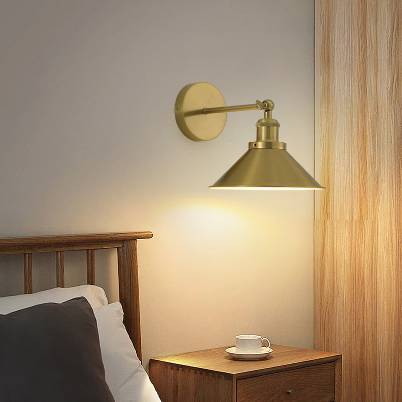 Contemporary Retro Iron Round Cone 1-Light Wall Sconce Lamp For Living Room