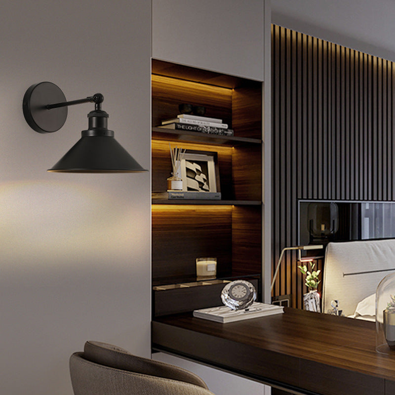 Contemporary Retro Iron Round Cone 1-Light Wall Sconce Lamp For Living Room