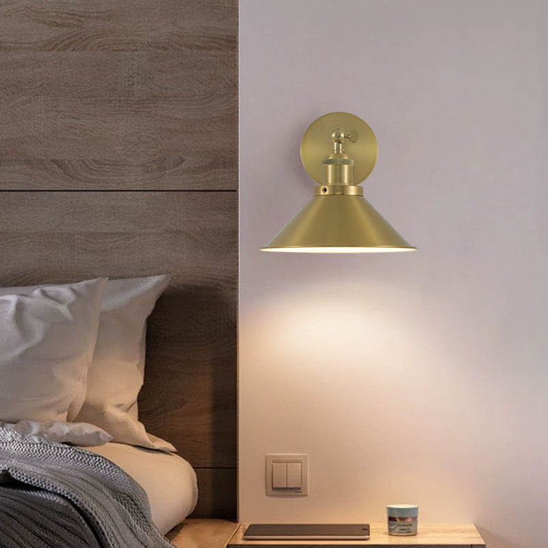 Contemporary Retro Iron Round Cone 1-Light Wall Sconce Lamp For Living Room