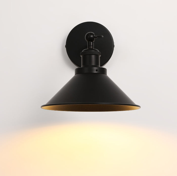 Contemporary Retro Iron Round Cone 1-Light Wall Sconce Lamp For Living Room