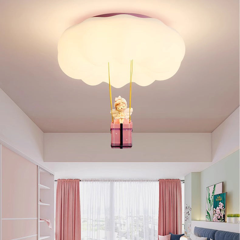 Contemporary Creative Iron Acrylic Resin Cloud Shape LED Flush Mount Ceiling Light For Girl's Bedroom