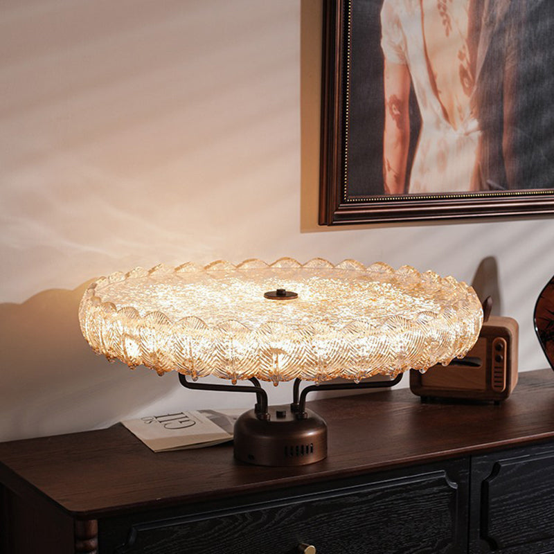 Modern Mid-Century Iron And Resin Round Leaf Texture LED Semi-Flush Mount Light For Living Room