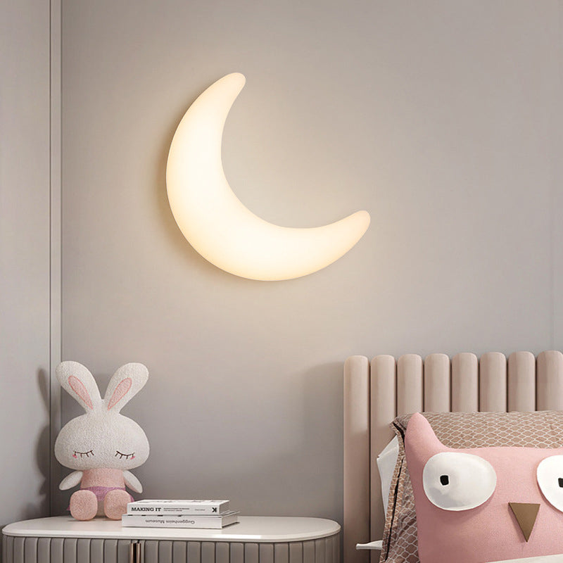 Modern Minimalist Iron & Acrylic Moon LED Wall Sconce Lamp For Kids Bedroom