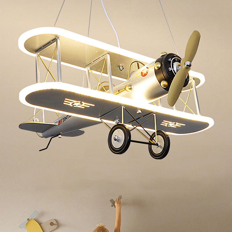 Contemporary Creative Kid Iron Resin Acrylic Airplane LED Chandelier For Bedroom