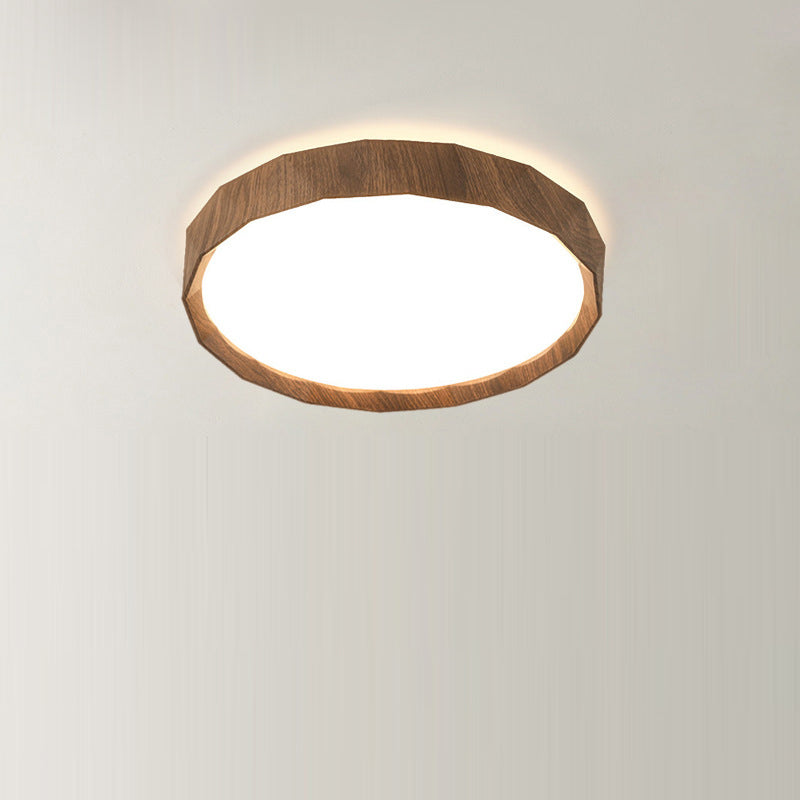 مصباح سقف LED دائري هندسي مصنوع من خشب المطاط والأكريليك بتصميم عصري بسيط لغرفة النوم وغرفة المعيشة