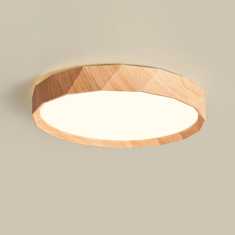 مصباح سقف LED دائري هندسي مصنوع من خشب المطاط والأكريليك بتصميم عصري بسيط لغرفة النوم وغرفة المعيشة