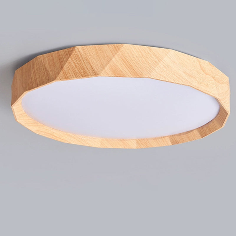 مصباح سقف LED دائري هندسي مصنوع من خشب المطاط والأكريليك بتصميم عصري بسيط لغرفة النوم وغرفة المعيشة