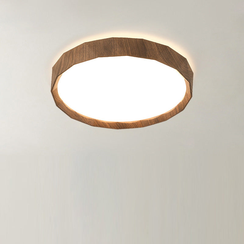 مصباح سقف LED دائري هندسي مصنوع من خشب المطاط والأكريليك بتصميم عصري بسيط لغرفة النوم وغرفة المعيشة