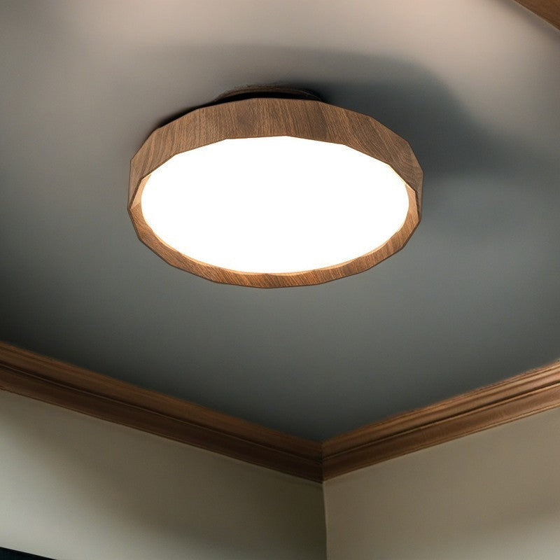 مصباح سقف LED دائري هندسي مصنوع من خشب المطاط والأكريليك بتصميم عصري بسيط لغرفة النوم وغرفة المعيشة
