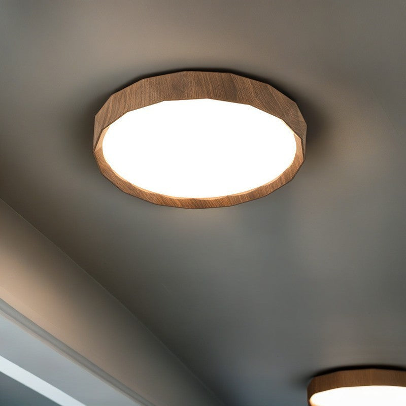 مصباح سقف LED دائري هندسي مصنوع من خشب المطاط والأكريليك بتصميم عصري بسيط لغرفة النوم وغرفة المعيشة