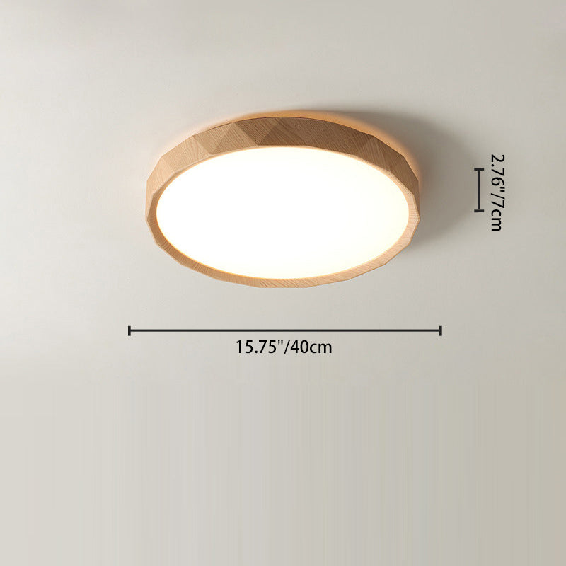 مصباح سقف LED دائري هندسي مصنوع من خشب المطاط والأكريليك بتصميم عصري بسيط لغرفة النوم وغرفة المعيشة