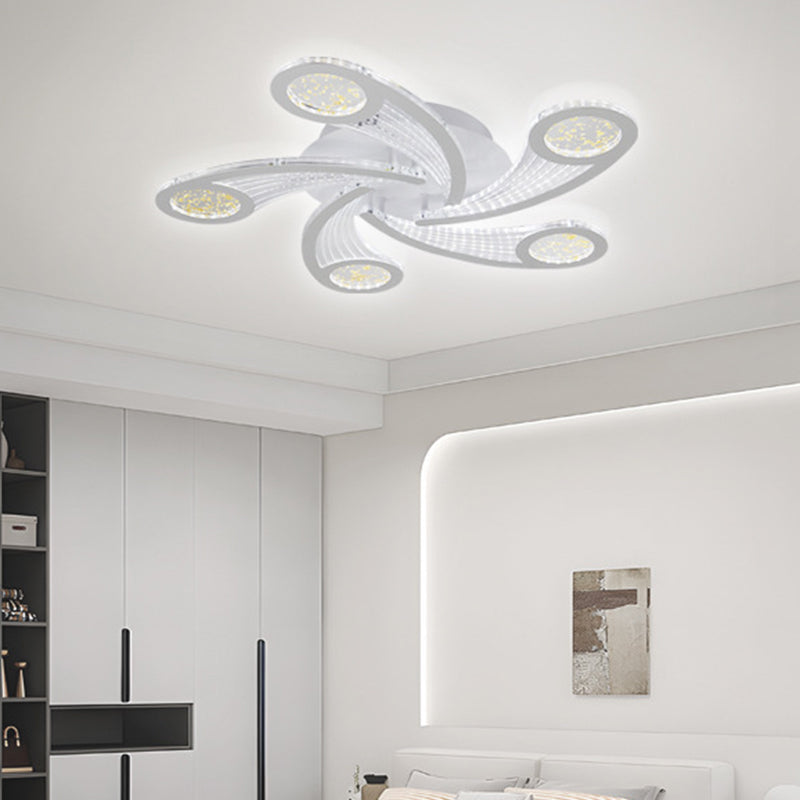 مصباح سقف دائري بتصميم طاحونة هوائية معدني وأكريليك معاصر إبداعي بإضاءة LED شبه مسطحة لغرفة النوم وغرفة المعيشة