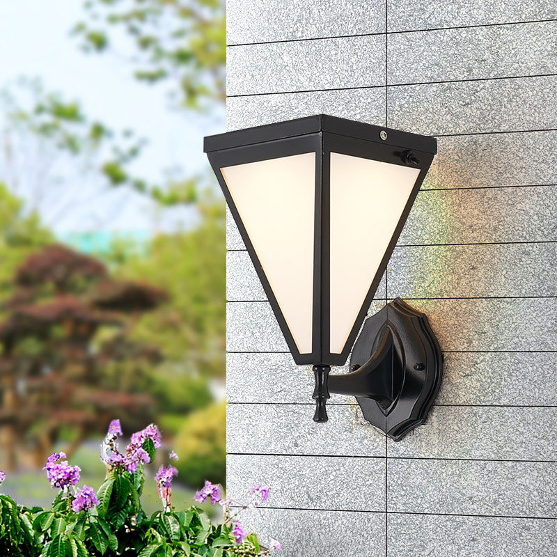 Modern Minimalist Galvanized Iron & Acrylic Trapezoid Solar LED Wall Sconce Lamp For Outdoor Courtyard
