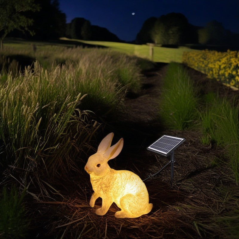 Contemporary Creative Resin & Fiberglass Rabbit-Shaped LED Outdoor Light For Garden Decor