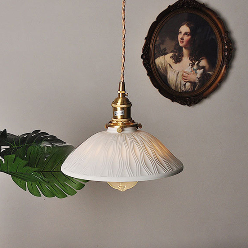 Traditional Japanese Brass & Ceramic Cone Pendant Light 1-Light For Bedroom, Dining Room, Living Room