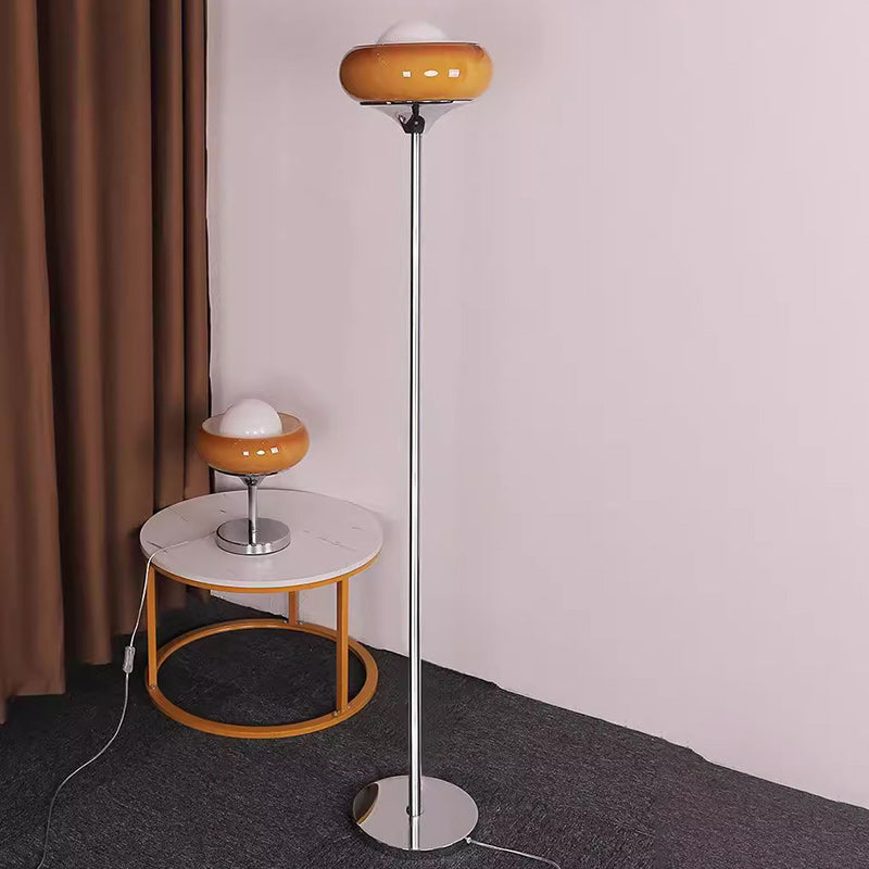 Contemporary Creative Metal & Glass Egg Tart-Shape 1-Light Standing Floor Lamp For Bedroom & Living Room