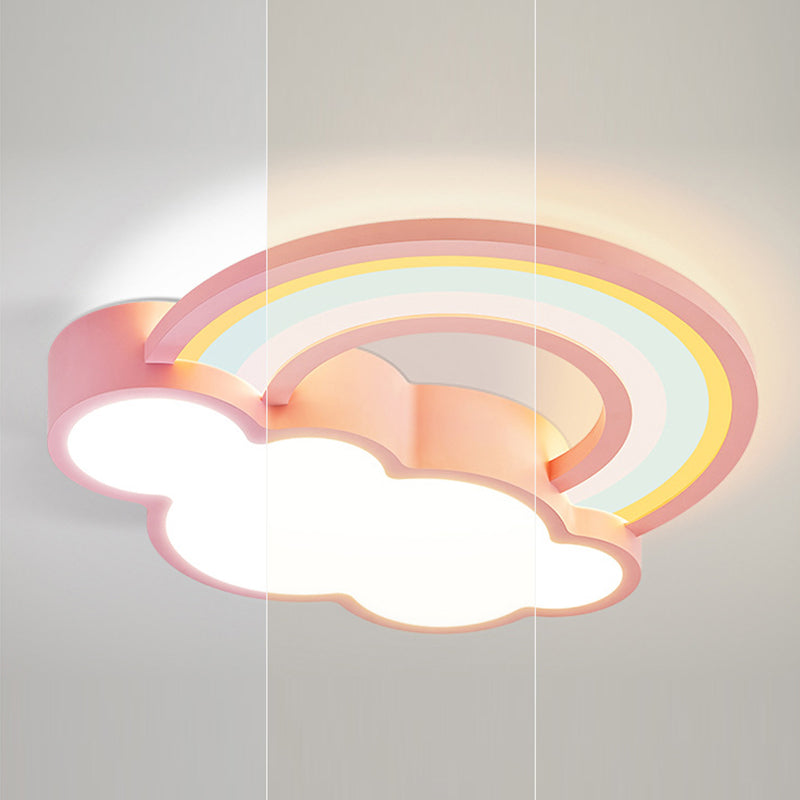 Contemporary Creative Iron & Acrylic Rainbow Cloud-Shaped LED Flush Mount Ceiling Light For Bedroom & Living Room