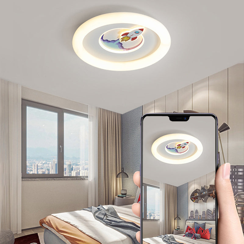 Contemporary Creative Iron & Acrylic Round LED Flush Mount Ceiling Light For Kids Bedroom & Living Room