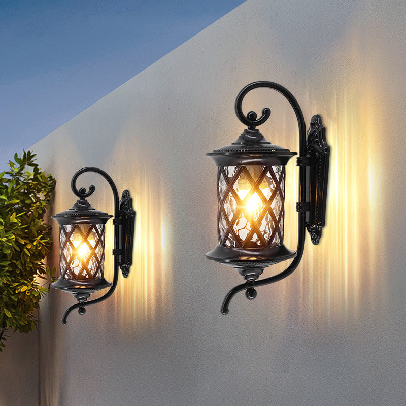 Traditional Vintage Aluminum And Glass Cylindrical 1-Light Waterproof Wall Sconce Lamp For Outdoor Garden And Patio
