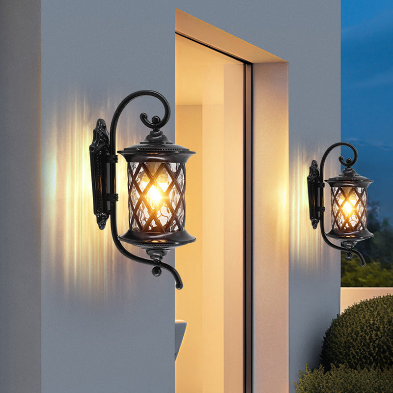 Traditional Vintage Aluminum And Glass Cylindrical 1-Light Waterproof Wall Sconce Lamp For Outdoor Garden And Patio