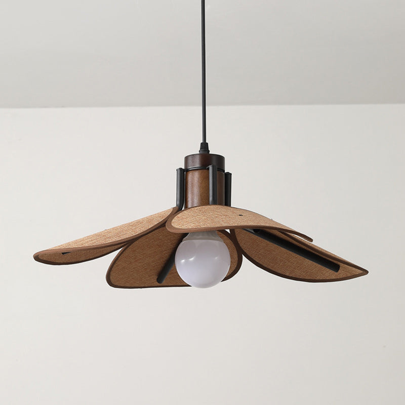 Traditional Vintage Rubber Wood & Fabric Round 1-Light Pendant Light For Dining Room, Living Room, Bedroom