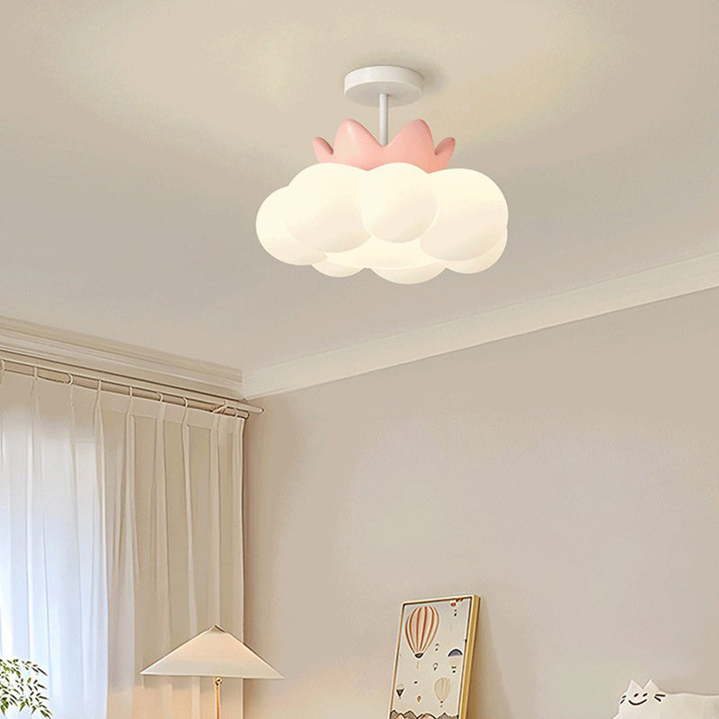 Contemporary Creative Iron & PE Cloud-Shaped LED Semi-Flush Mount Ceiling Light For Bedroom & Living Room