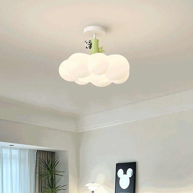 Contemporary Creative Iron & PE Cloud-Shaped LED Semi-Flush Mount Ceiling Light For Bedroom & Living Room