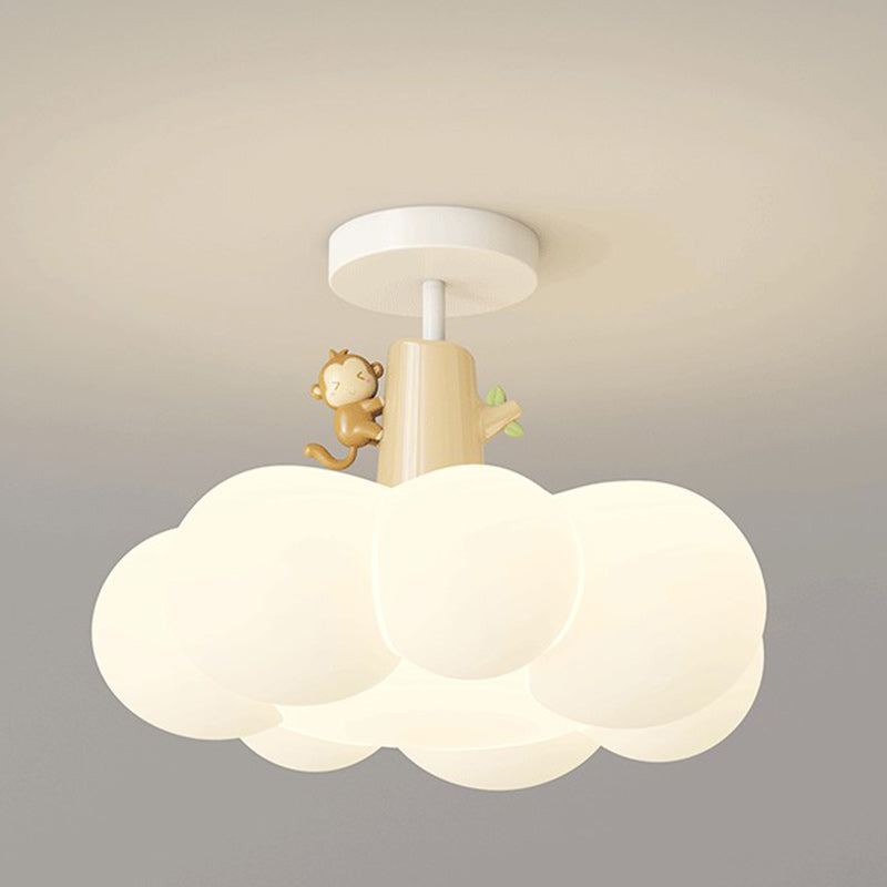 Contemporary Creative Iron & PE Cloud-Shaped LED Semi-Flush Mount Ceiling Light For Bedroom & Living Room