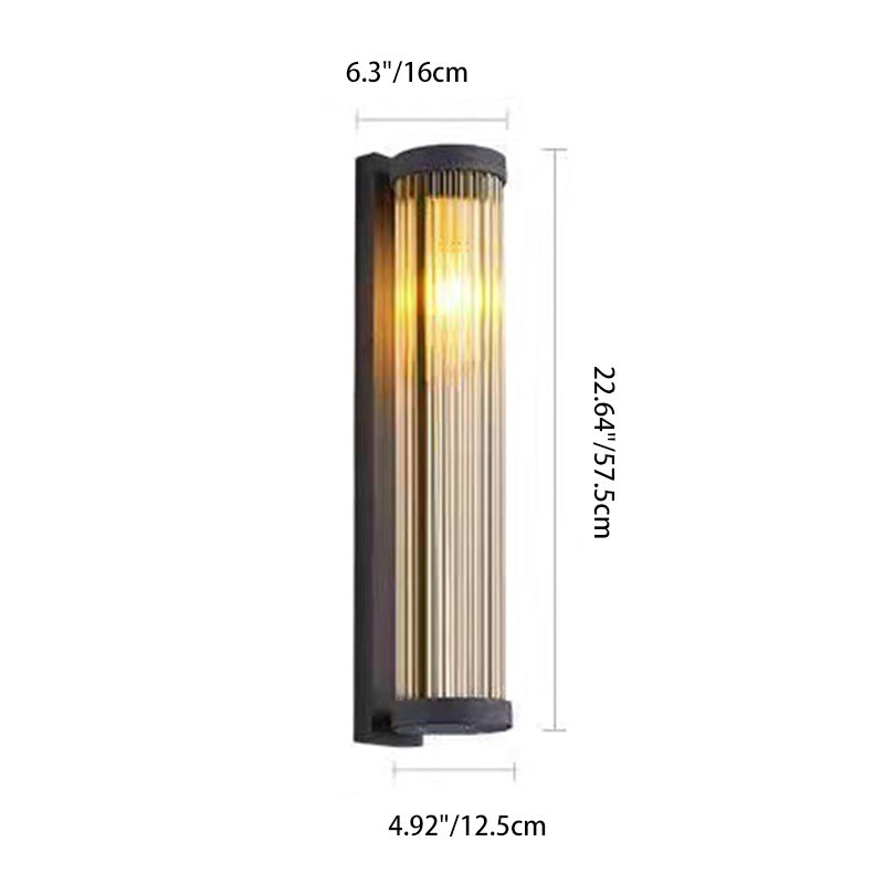 Modern Minimalist Waterproof Stainless Steel & Glass Cylinder 1-Light Wall Sconce Lamp For Outdoor Garden & Patio