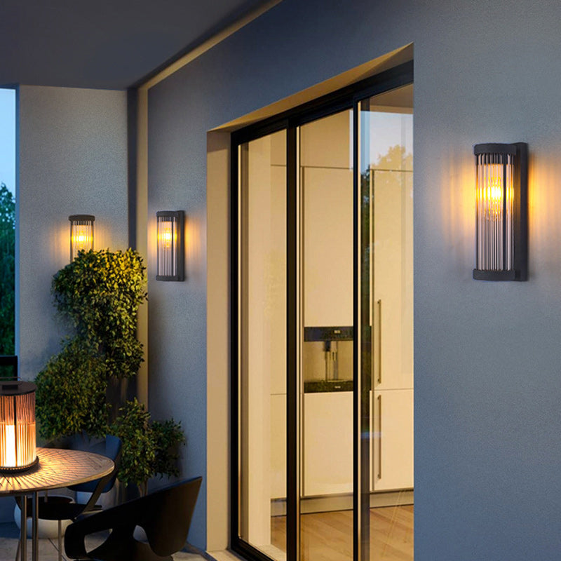 Modern Minimalist Waterproof Stainless Steel & Glass Cylinder 1-Light Wall Sconce Lamp For Outdoor Garden & Patio
