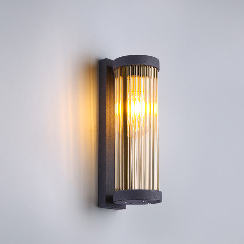 Modern Minimalist Waterproof Stainless Steel & Glass Cylinder 1-Light Wall Sconce Lamp For Outdoor Garden & Patio