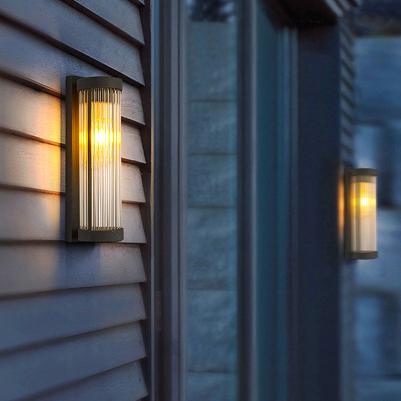 Modern Minimalist Stainless Steel & Glass Cylinder LED Solar Waterproof Wall Sconce Lamp For Outdoor Garden & Patio