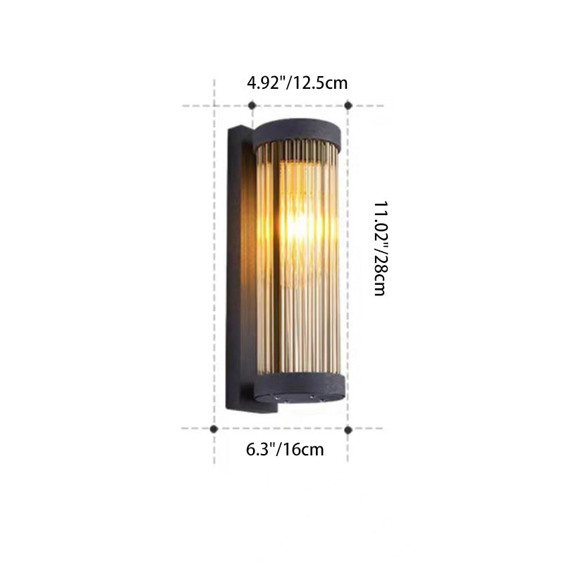 Modern Minimalist Stainless Steel & Glass Cylinder LED Solar Waterproof Wall Sconce Lamp For Outdoor Garden & Patio