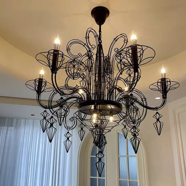 Traditional Vintage Carbon Steel Curved Round 9/12-Light Chandelier For Living Room, Bedroom