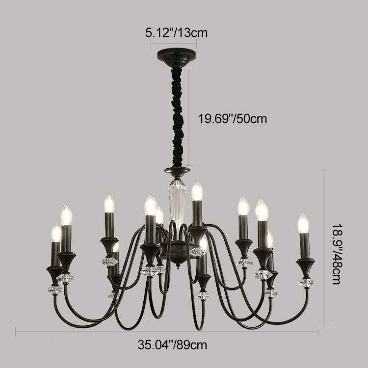 Traditional French Brass & Crystal Branch Curve 3/5/6/8/10/12-Light Chandelier For Living Room, Bedroom