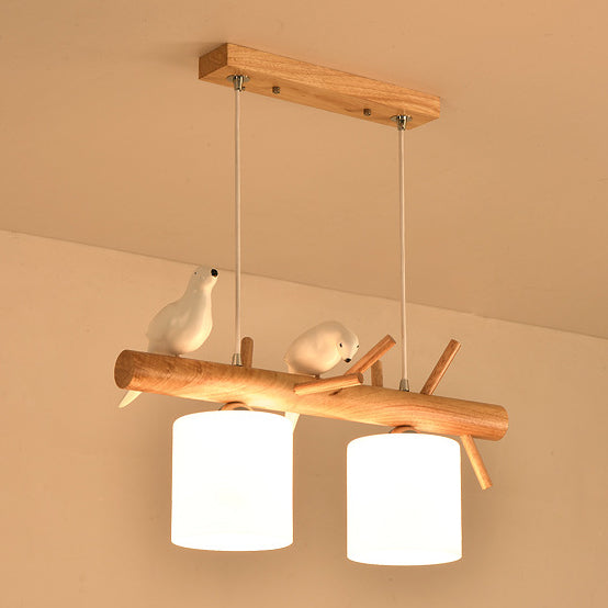 Contemporary Creative Wood & Glass Linear Cylindrical Shades 2/3-Light Chandelier For Dining Room, Bedroom & Living Room