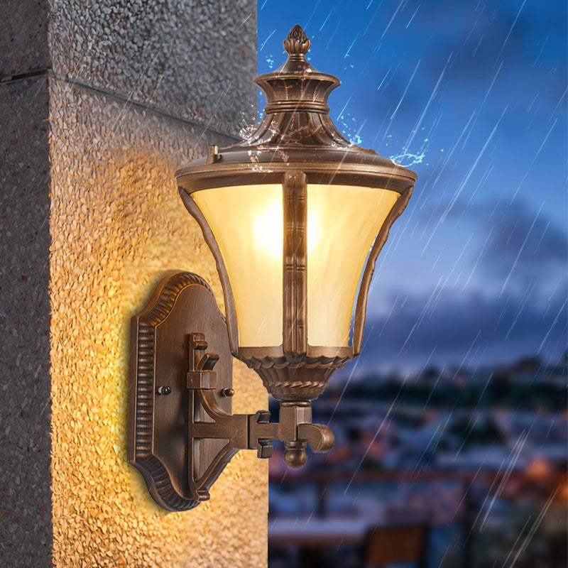 Traditional European Aluminum & Glass Conical 1-Light Waterproof Wall Sconce Lamp For Outdoor Garden & Patio