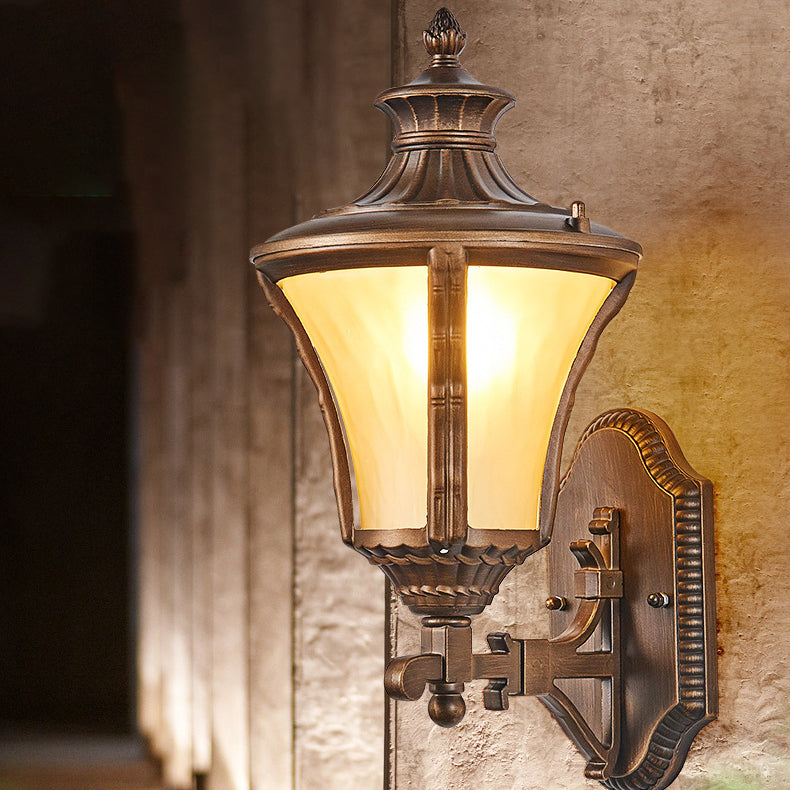 Traditional European Aluminum & Glass Conical 1-Light Waterproof Wall Sconce Lamp For Outdoor Garden & Patio