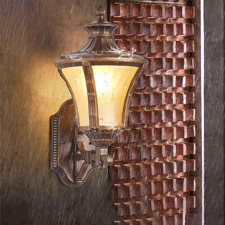 Traditional European Aluminum & Glass Conical 1-Light Waterproof Wall Sconce Lamp For Outdoor Garden & Patio